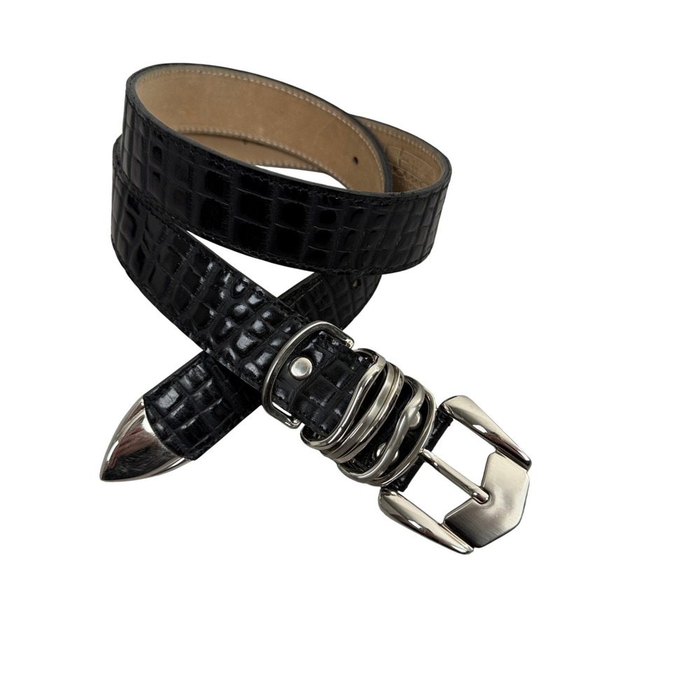 BB Simon Belt Women S Black Crocodile Embossed Genuine Leather Western Vtg EUC